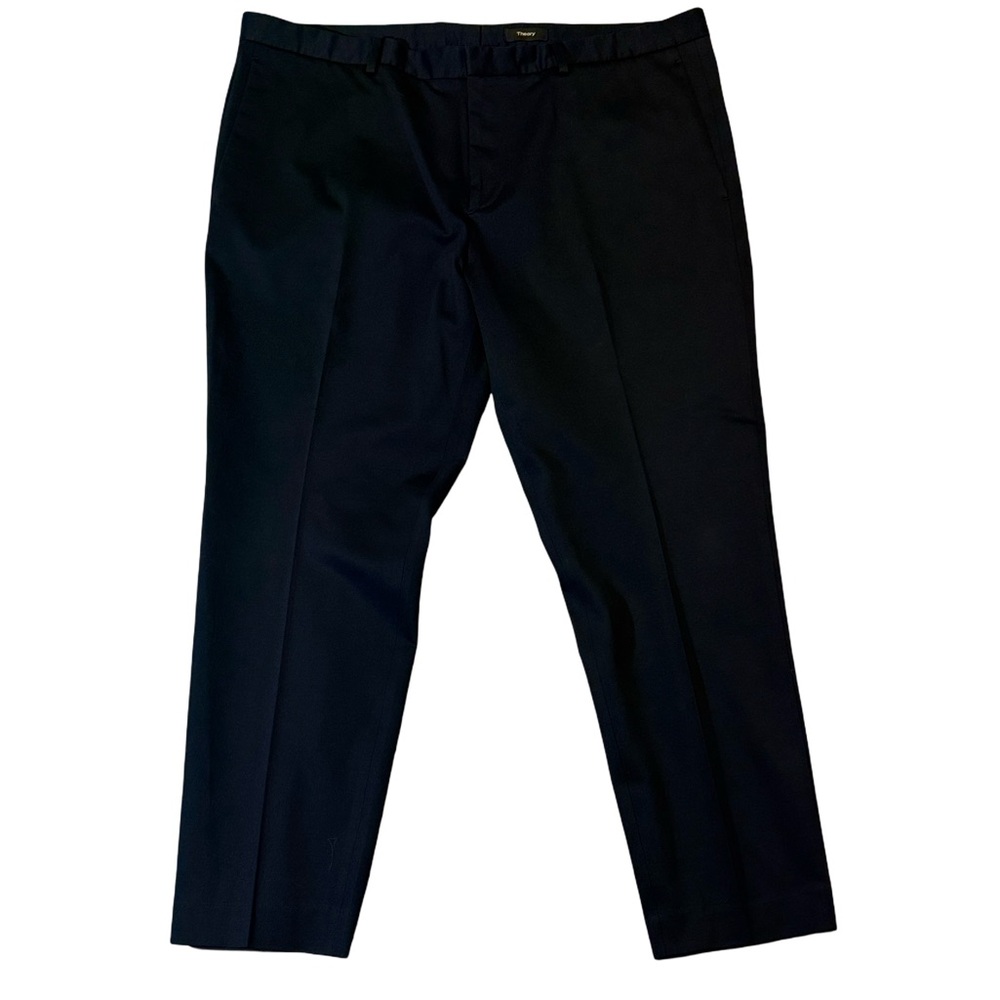 Theory mens 40x29 dark navy blue flat front performance slim fit dress pants EUC
